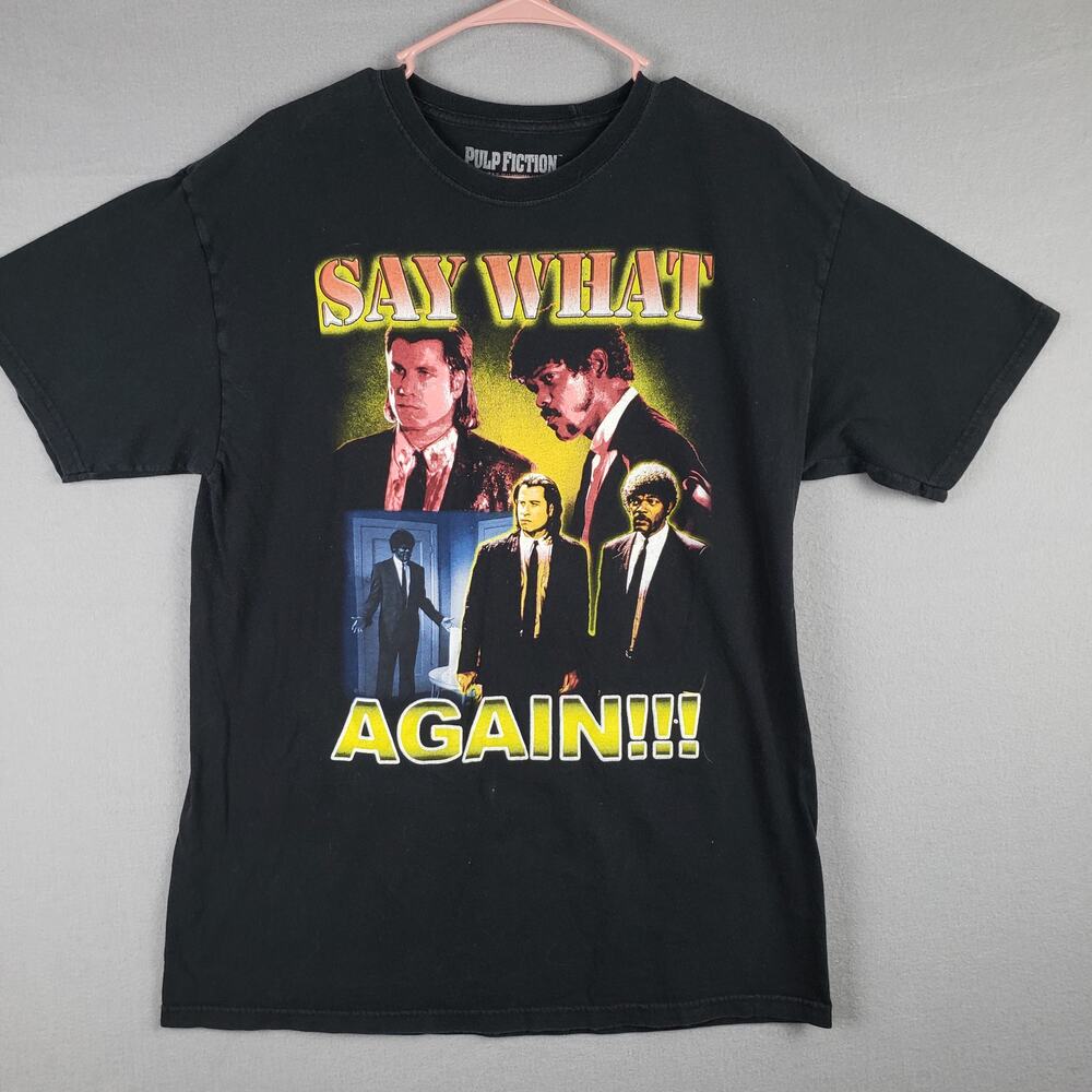 Pulp Fiction Say What Again Graphic Tee Shirt Black Size L 90s Nostalgia Retro‎